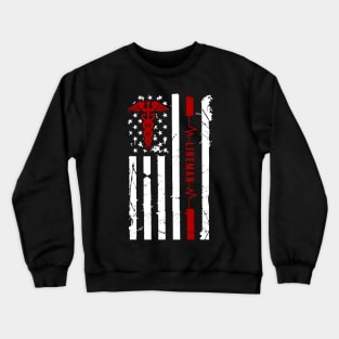 Lineman Heartbeat Flag American Crewneck Sweatshirt